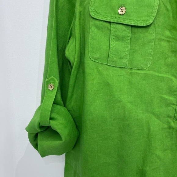 2/40$ JOHN New york signature long sleeve blouse linen green - Picture 9 of 11